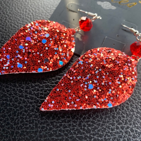 Red Bling Dangle Earrings - Picture 2 of 2